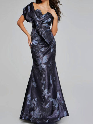 Jovani - Elegant Floral Gown With Asymmetrical Detailing