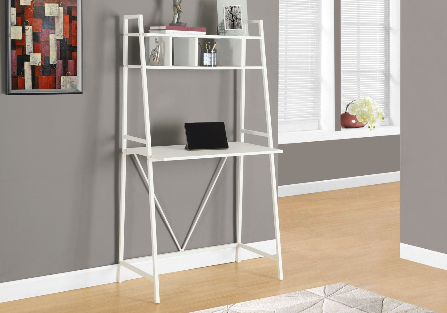 Computer Desk for Home Office, Laptop & Storage Shelves - White