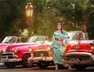 Rossario George - Vestido longo feminino listrado com cinto e estilo boêmio