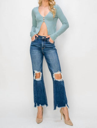 Risen - Calça Jeans Curta Reta de Cintura Alta