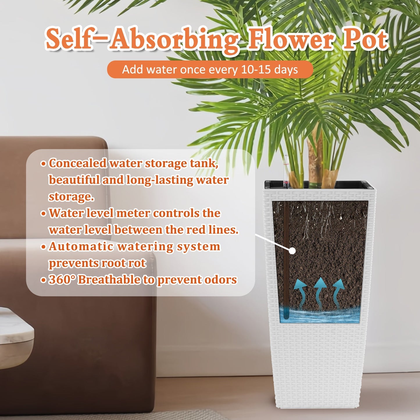 Pack of 2 Square Planters with Automatic Watering System