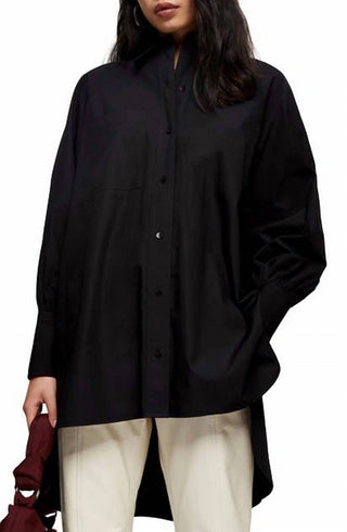Topshop - Camisa de popeline com botões e barra alta e baixa