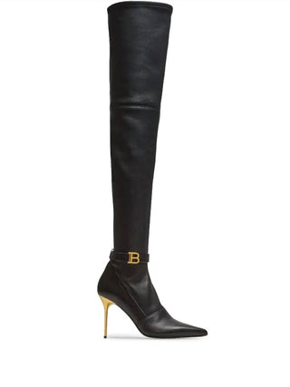 Balmain - Women's Raven 120mm Leather Over The Knee Stiletto Boots
