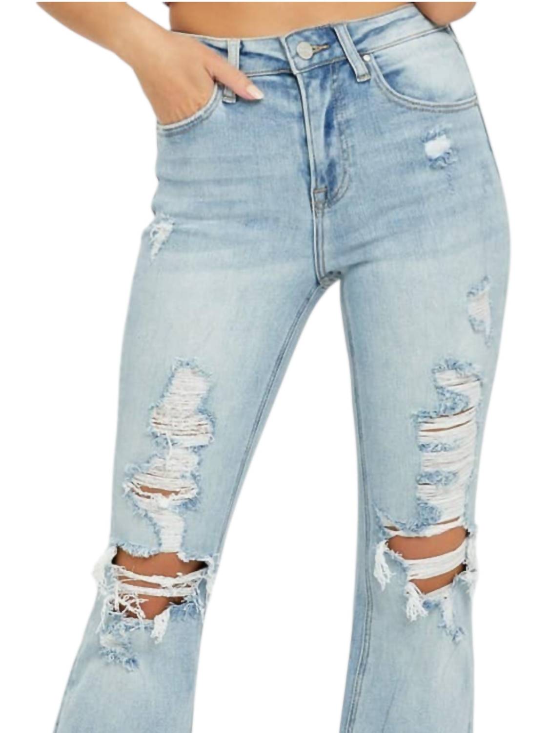Risen - High Rise Distressed Flare Jeans
