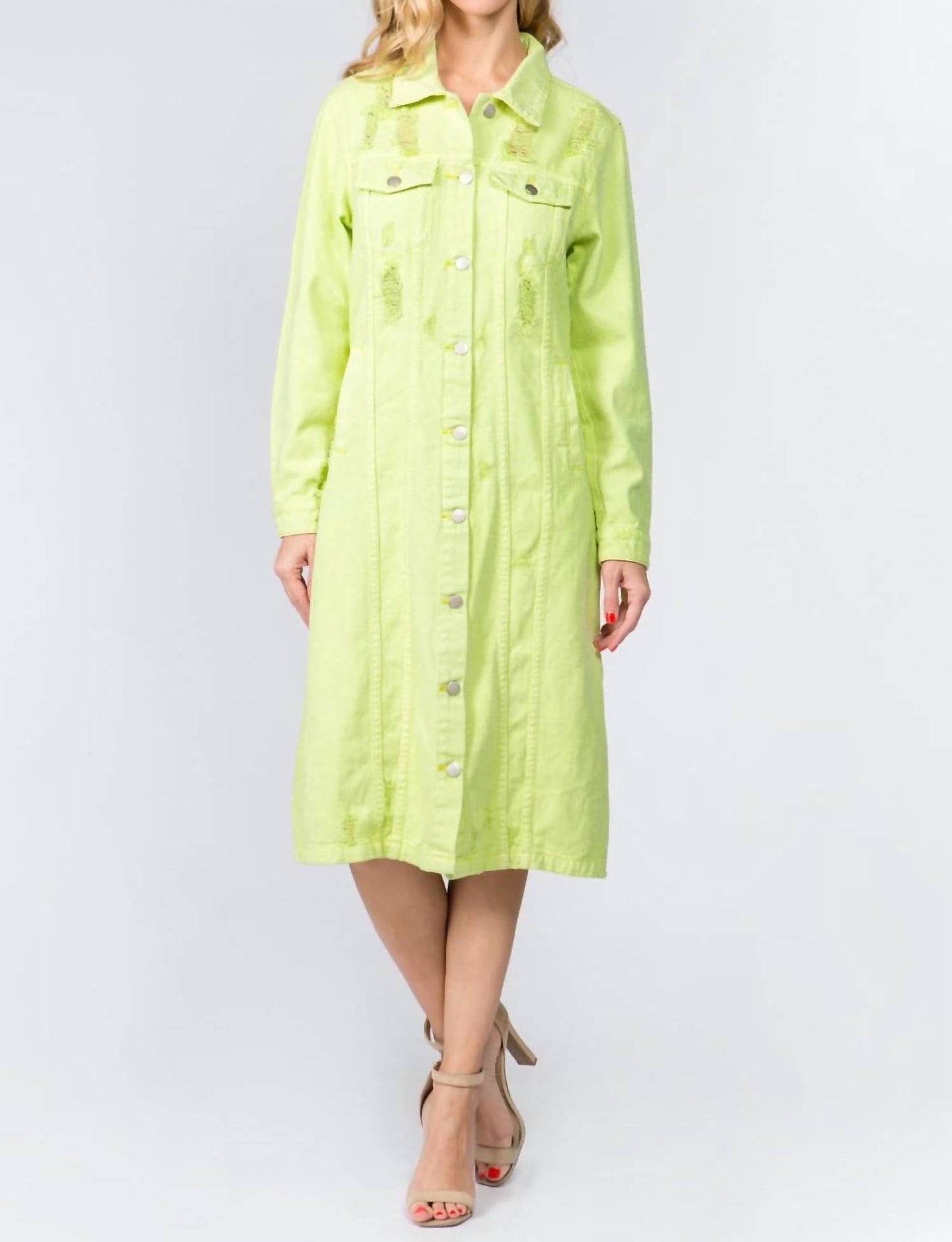 American Bazi - Chic Distressed Denim Button-up Dress