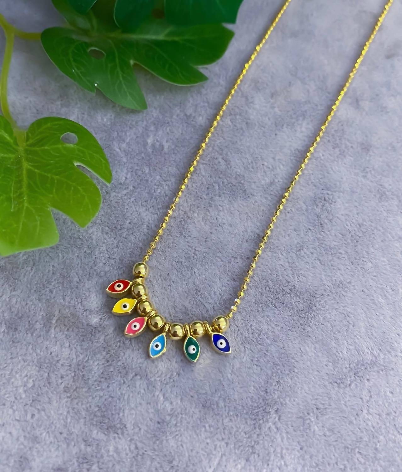 Allyanna Gifts - Women's Sterling Silver Gold Plated Enamel Evil Eye Beaded Necklace