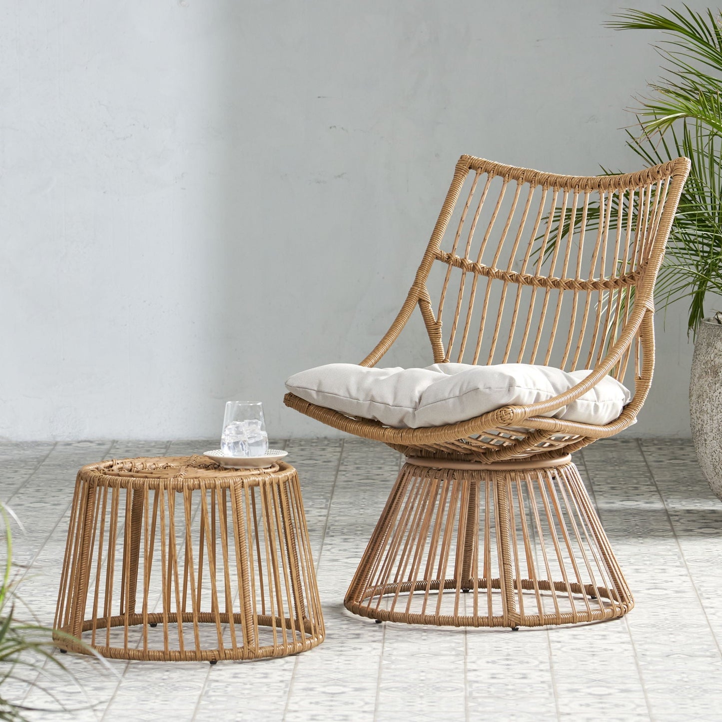 2 Piece Rattan Patio Set With Club Chair And Side Table