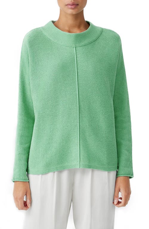 Eileen Fisher Mock Neck Dolman Sleeve Organic Cotton & Recycled Cashmere Sweater in Sea Glass, Size X-Large