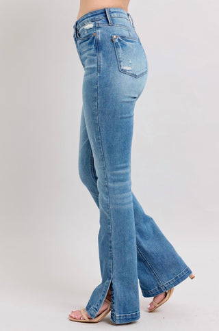 Judy Blue - Calça jeans bootcut com fenda lateral e controle de barriga