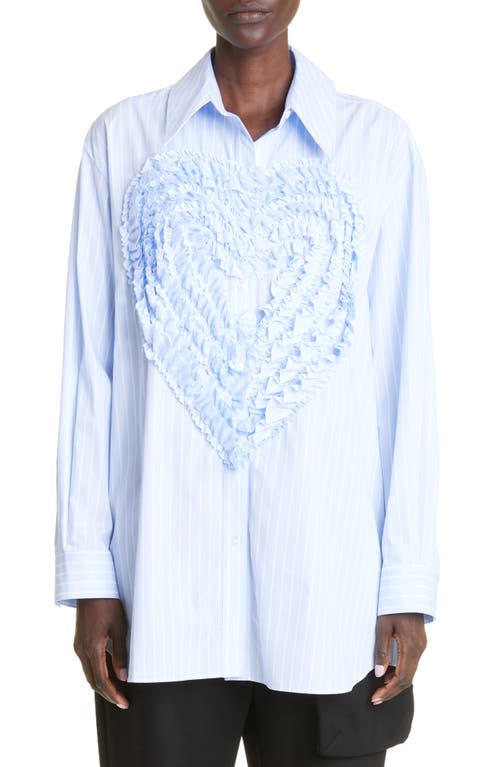 Simone Rocha Women's Ruffle Heart Stripe Cotton Shirt - Blue