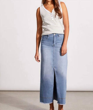 Tribal - Full Length Front Slit Denim Midi Skirt