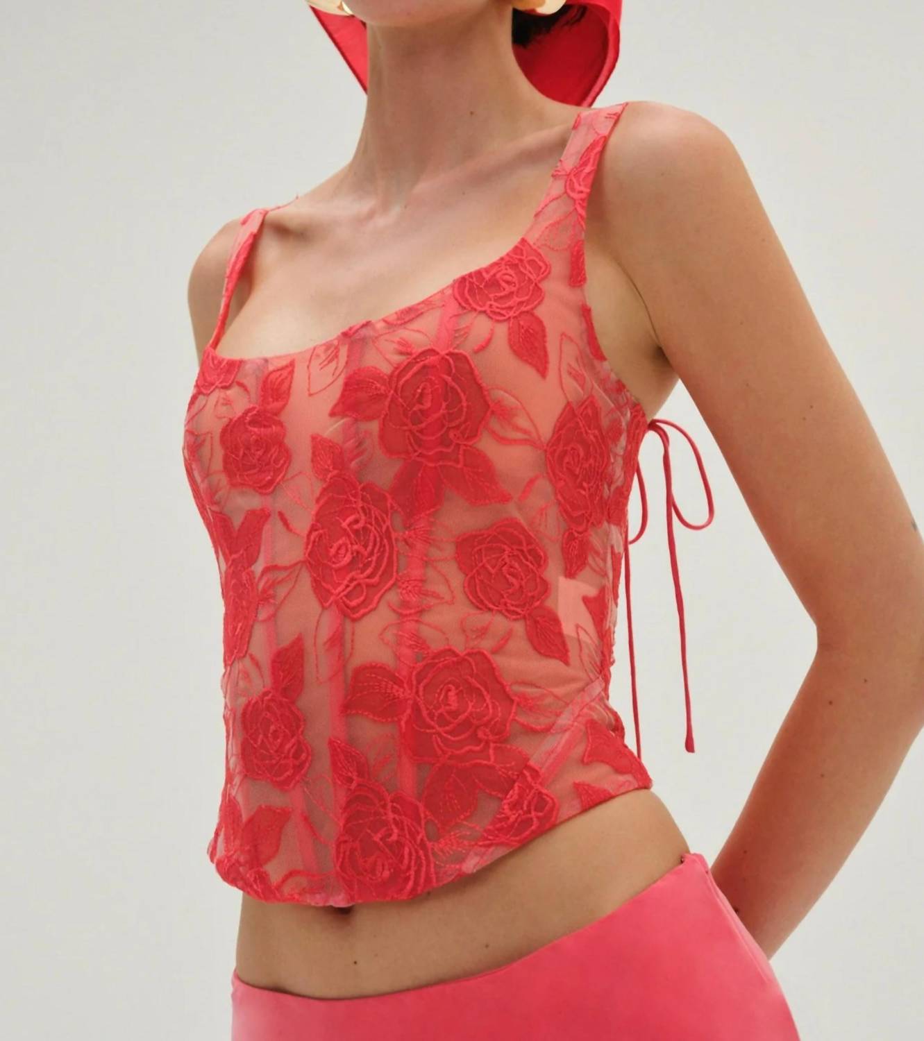 For Love & Lemons - Embroidered Roses Corset Top