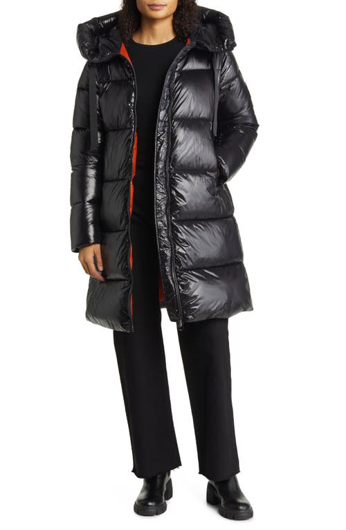 Save The Duck Isabel Quilted Water Resistant Longline Puffer Coat in Black, Size Medium