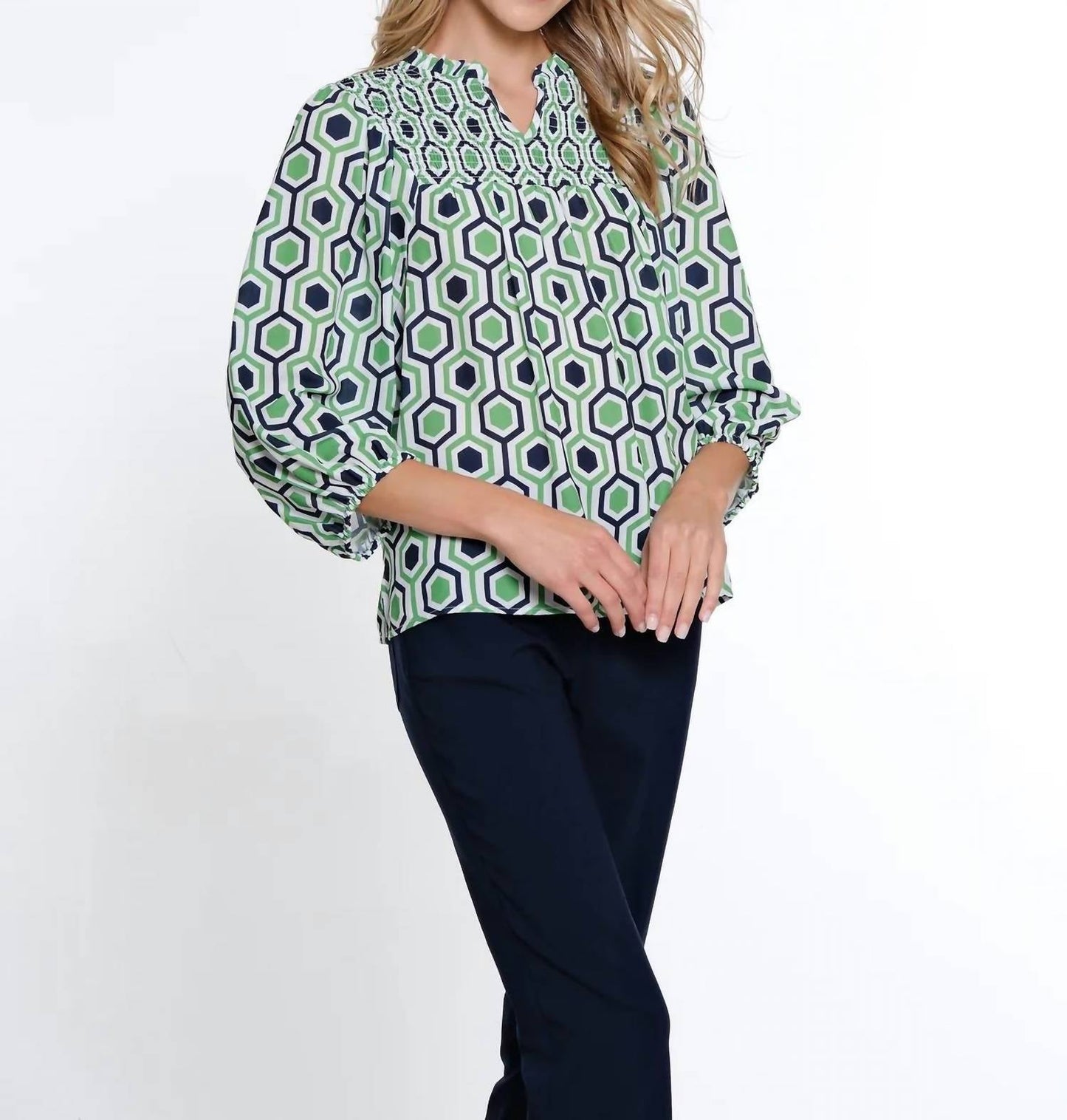 Multiples - SMOCKED WOVEN TOP