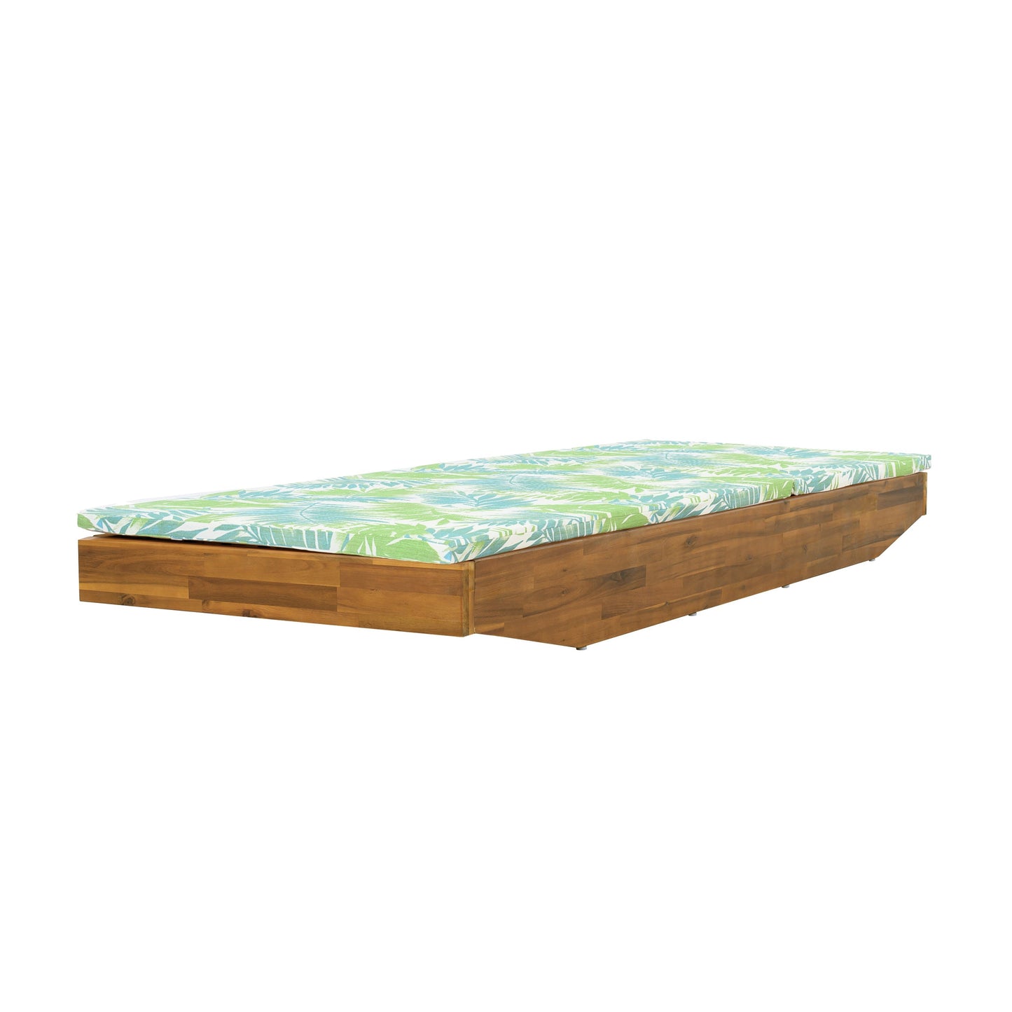 Acacia Wood Chaise Lounge with Teak Finish and Water-Repellent Cushion