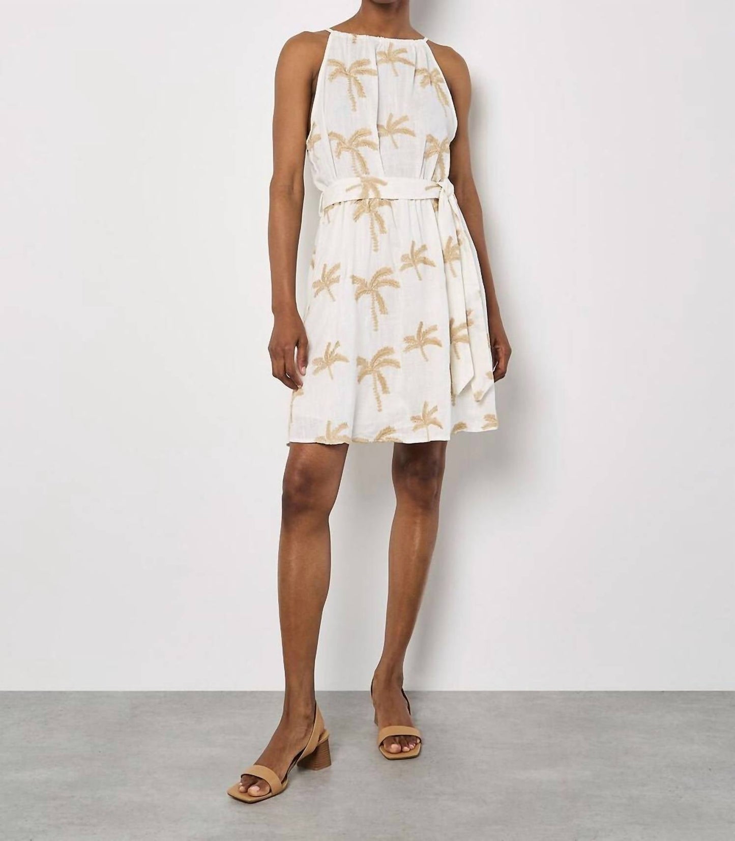 Apricot - Embroidered Palm Tree Dress