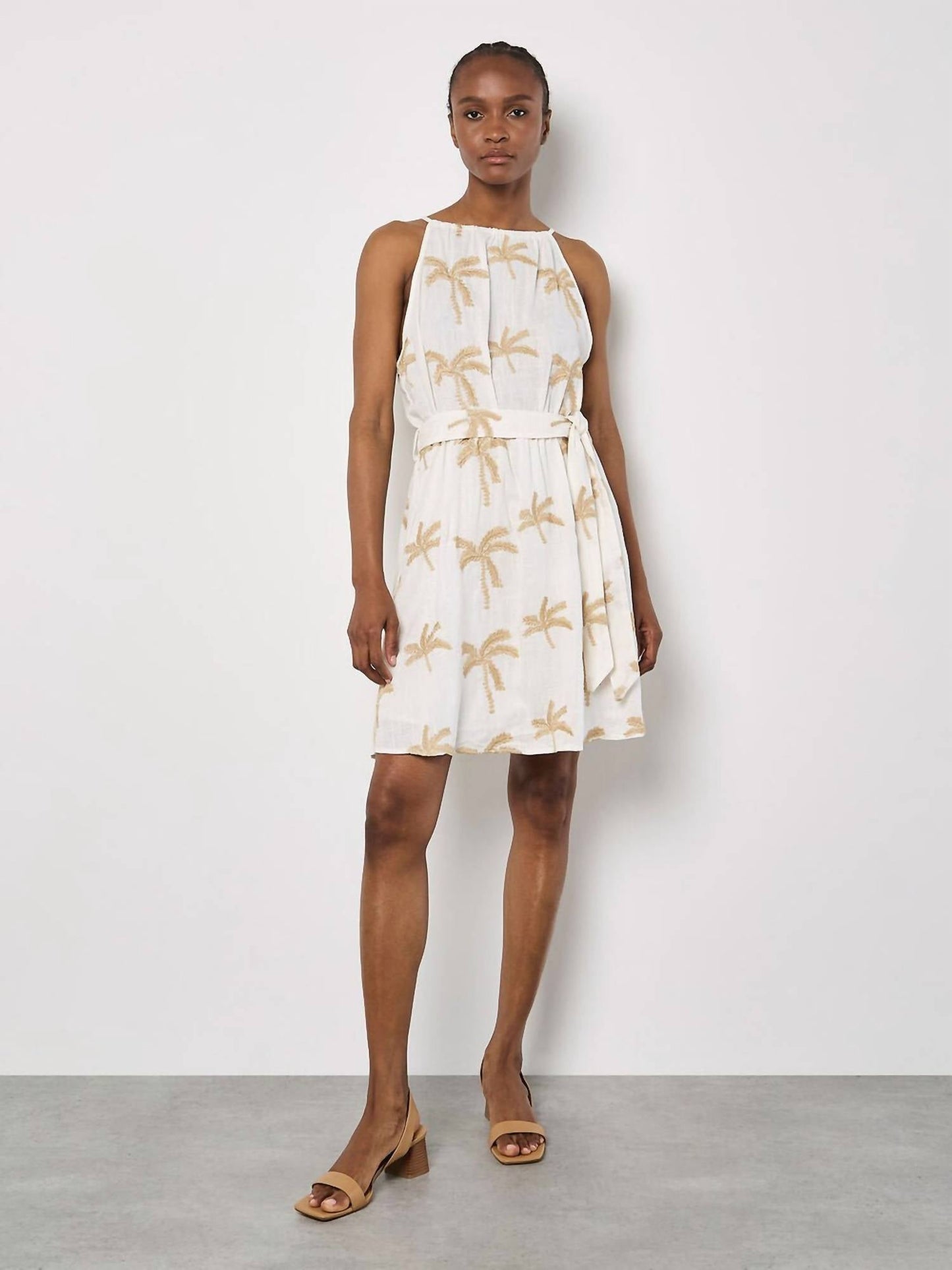 Apricot - Embroidered Palm Tree Dress