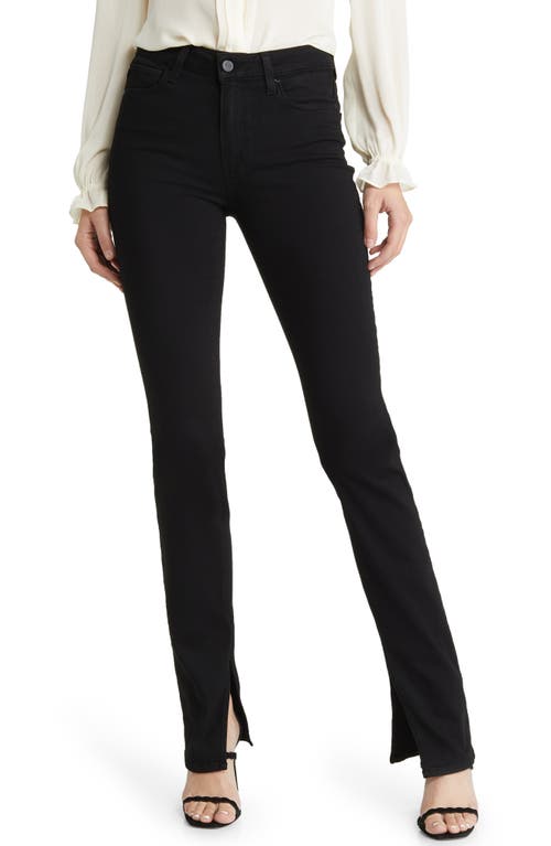 PAIGE Constance High Waist Slit Hem Long Skinny Jeans in Black Shadow, Size 25