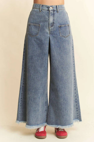 Trendsi - Davi & Dani Patch Pocket Wide Leg Culotte Jeans