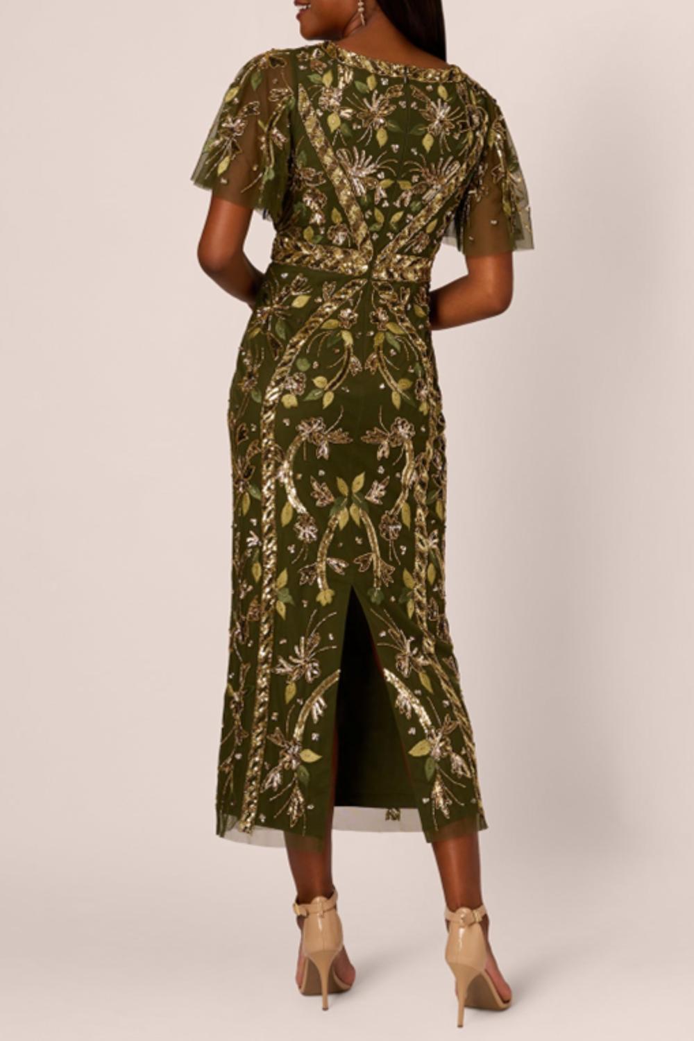 Adrianna Papell - Beaded Flutter Sleeve Gown