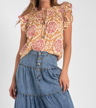 Elan - Blusa com mangas franzidas e amarração frontal