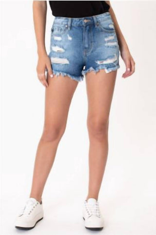 Kancan - Pastel Thread Distressed Denim Shorts