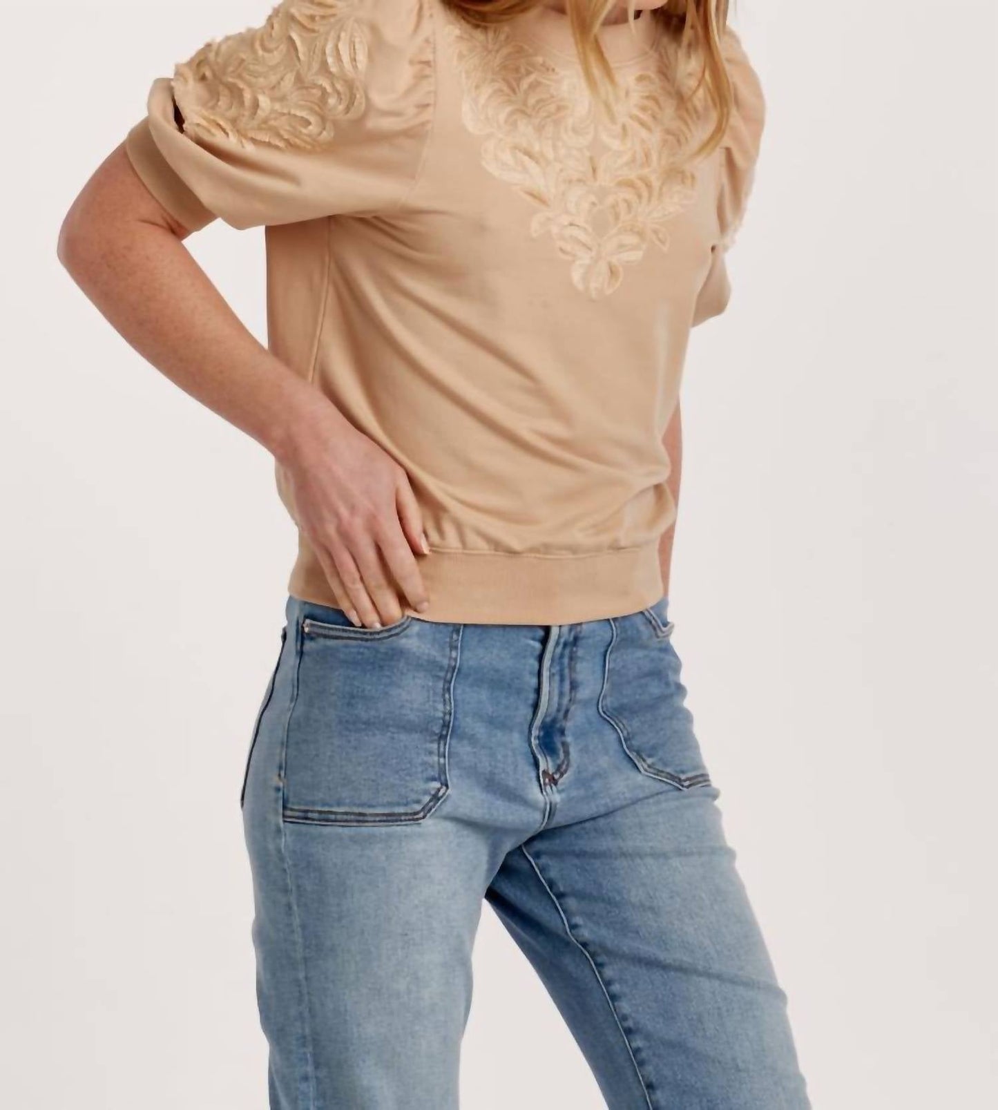 Another Love - Embroidered Puff Sleeve Top