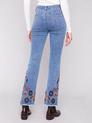 Charlie B - Colorfully Embroidered Flare Denim Pants