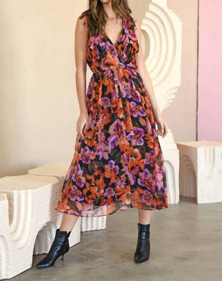 Adelyn Rae - Vianka Tie Shoulder Chiffon Midi Dress