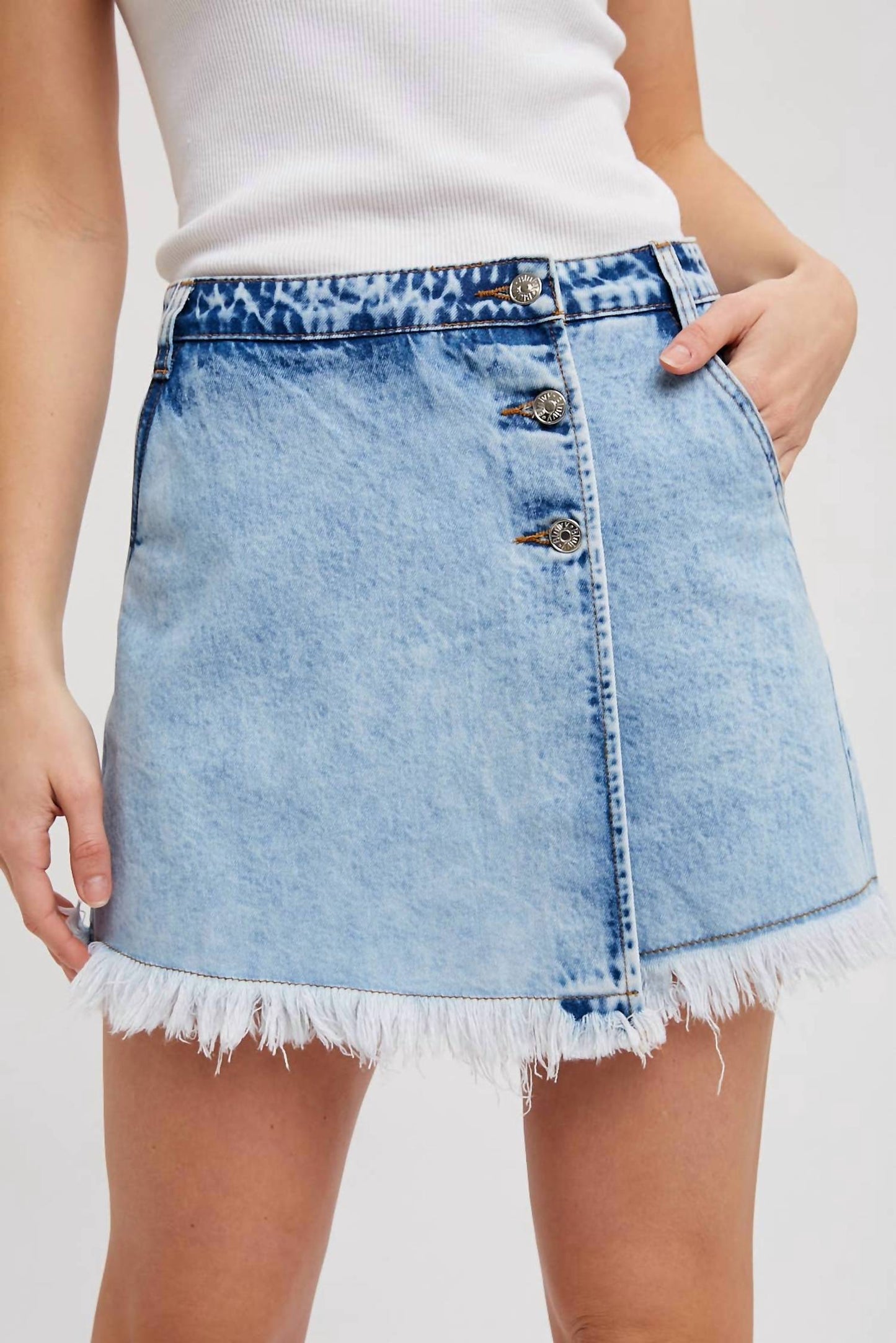 Bluivy - DENIM FRAYED-TRIM SKORT