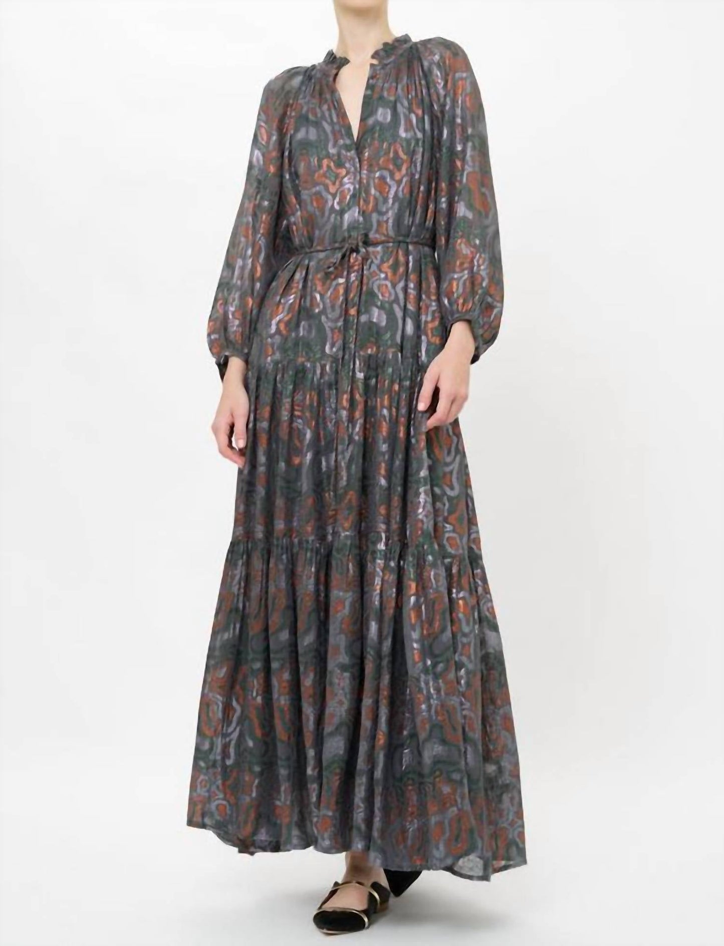 Oliphant - Cuff Sleeve Tie Waist Maxi Dress