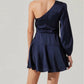 Astr - Satin Skater Scarf One Shoulder Dress