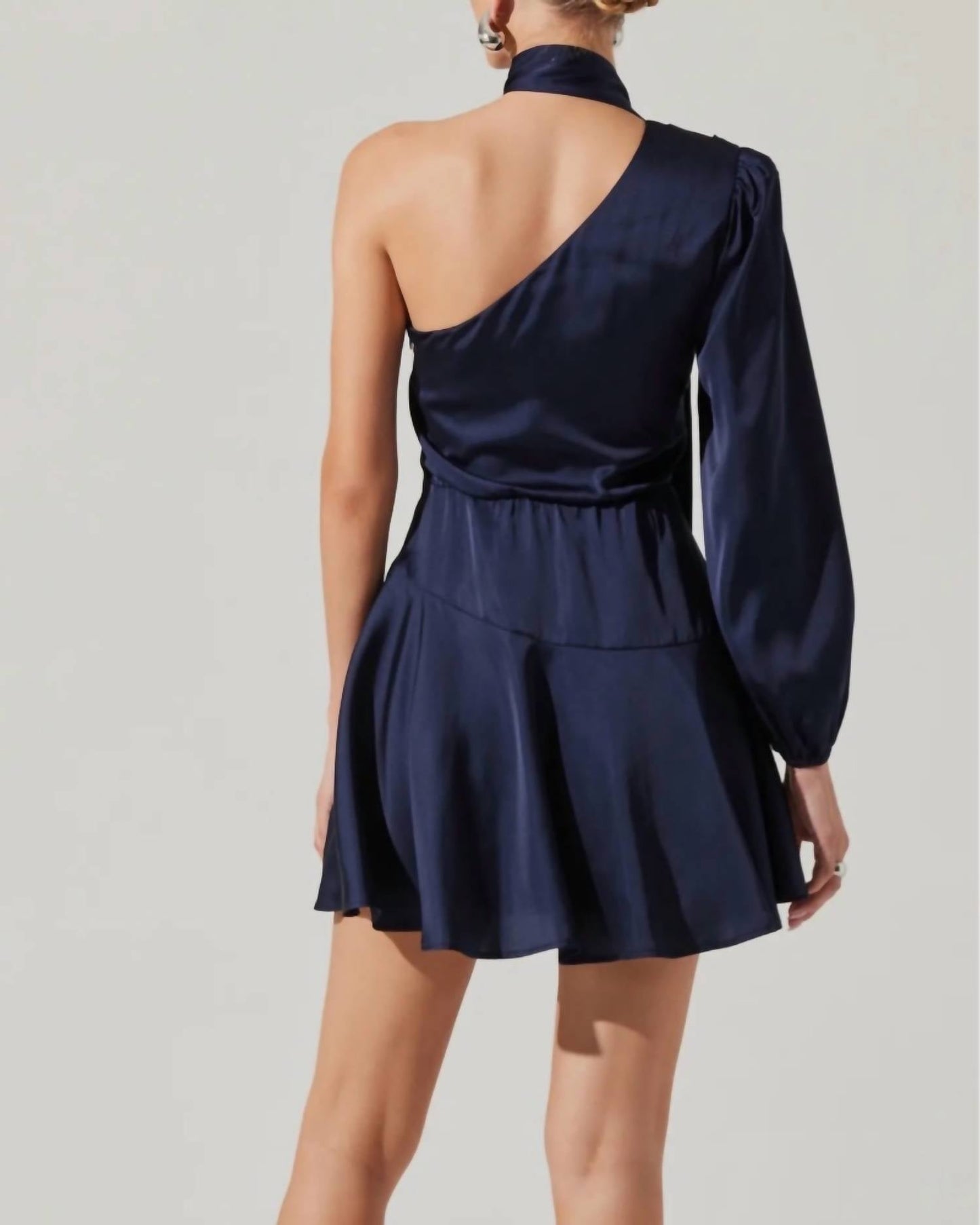 Astr - Satin Skater Scarf One Shoulder Dress
