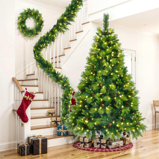 6ft Complete holiday décor set: a 6-ft artificial tree, a 9-ft garland, and a 1.64-ft wreath.