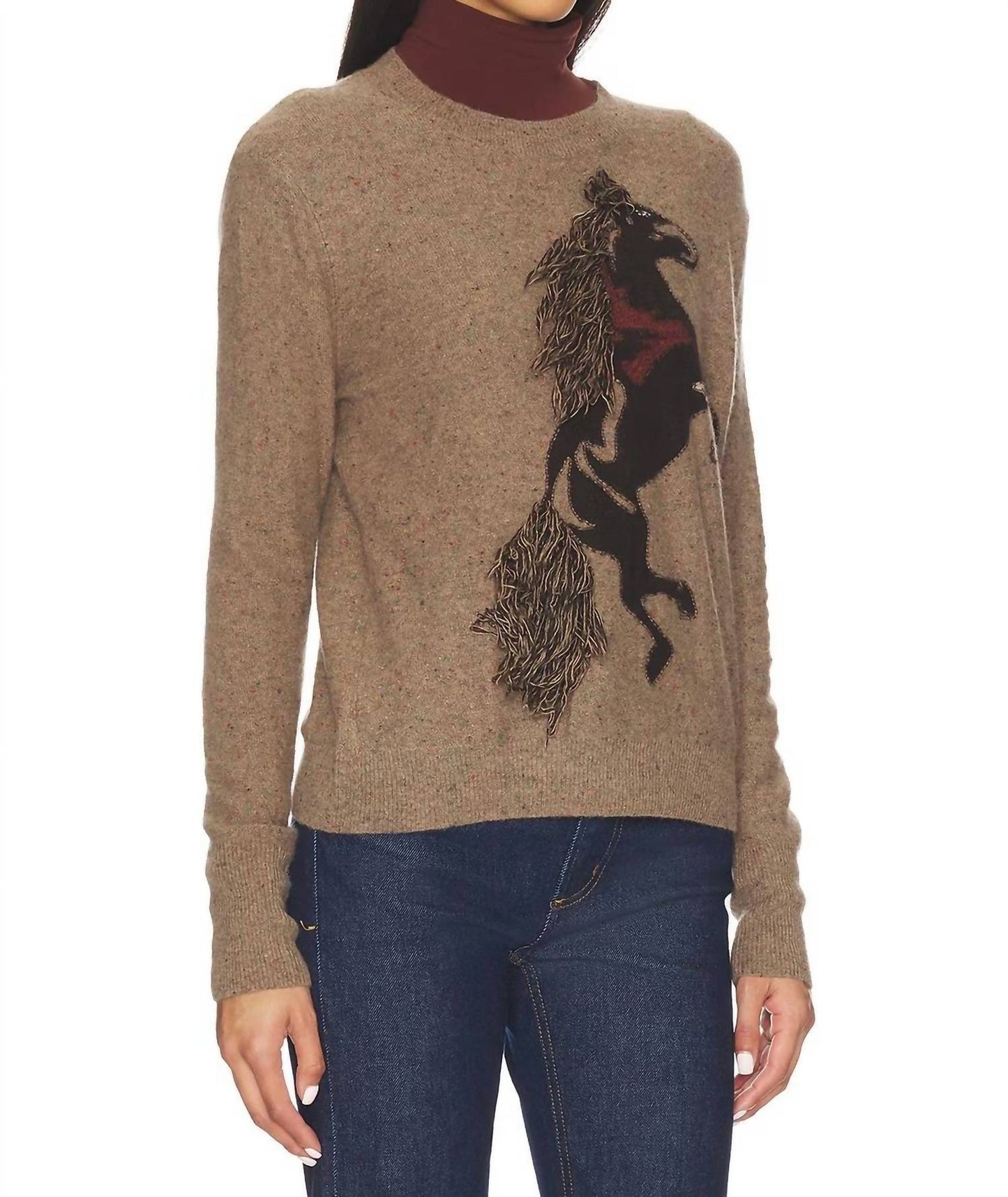 Autumn Cashmere - Intarsia Horse Crew Fringe Sweater