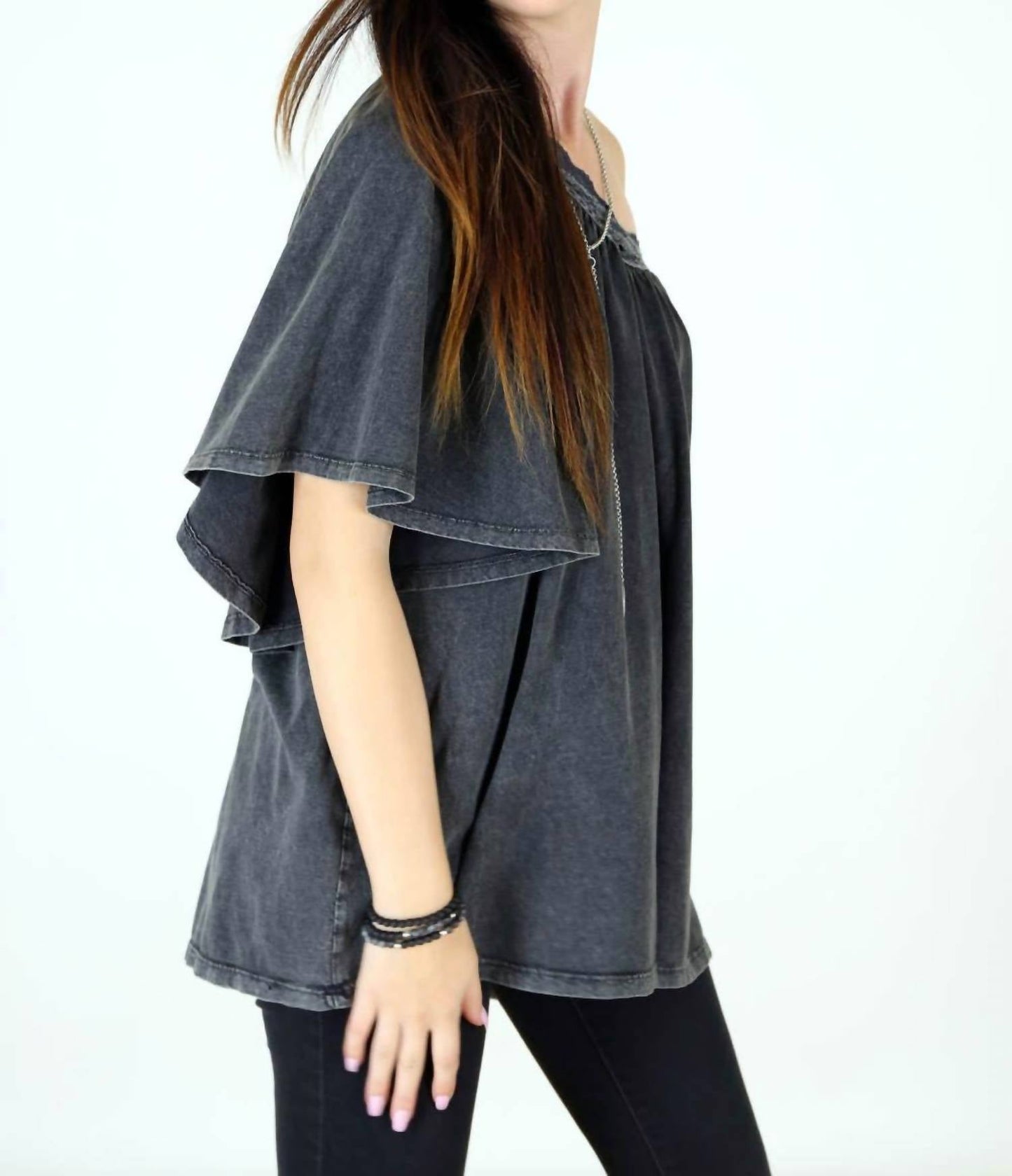 Tough Luv - Boho Victorian Acid Washed Tunic Top