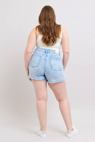 Judy Blue - Mid Rise Cyan Garment Dyed Shorts