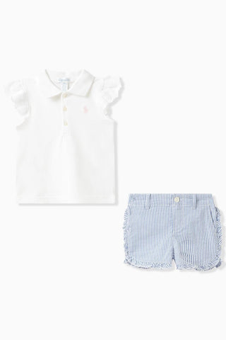 Polo Ralph Lauren - Conjunto polo e short com mangas franzidas para meninas