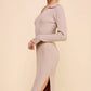 Allie Rose - Ribbed V Neck Collar Long Sweater Dress