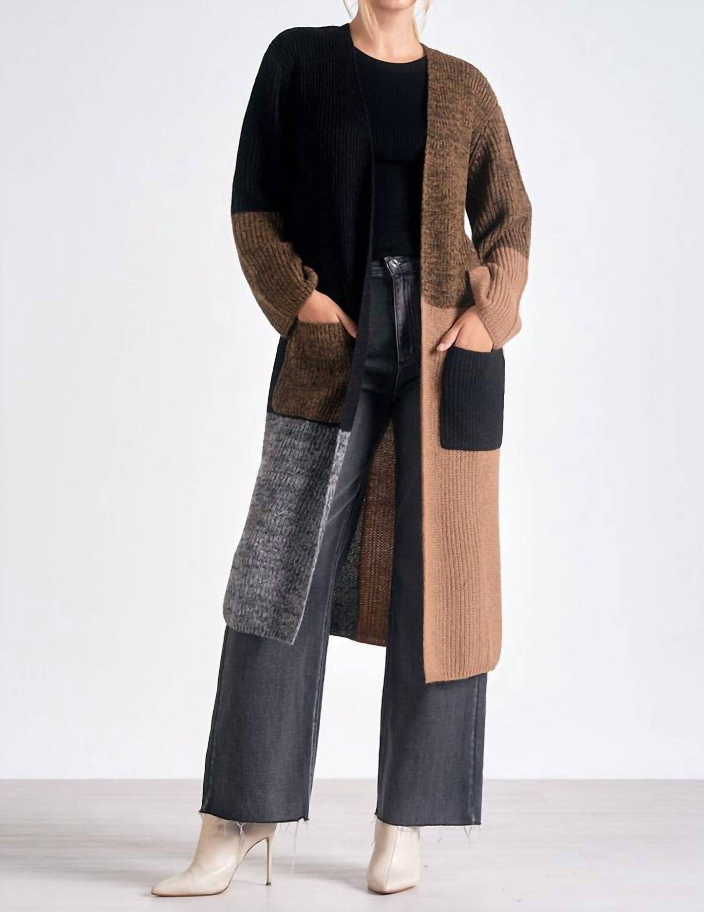 Elan - Colorblock Long Cardigan