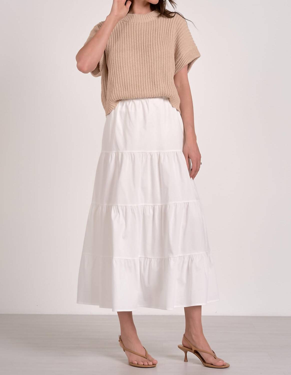 Elan - Sweater Combo Tiered A-line Dress