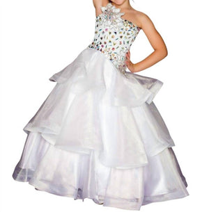 Mac Duggal - Vestido de festa de organza metálica para meninas