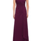 La Femme Ruched Jersey Sheath Gown in Dark Berry, Size 6