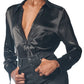 OWN Satin Button-Up Shirt in Black, Size 6