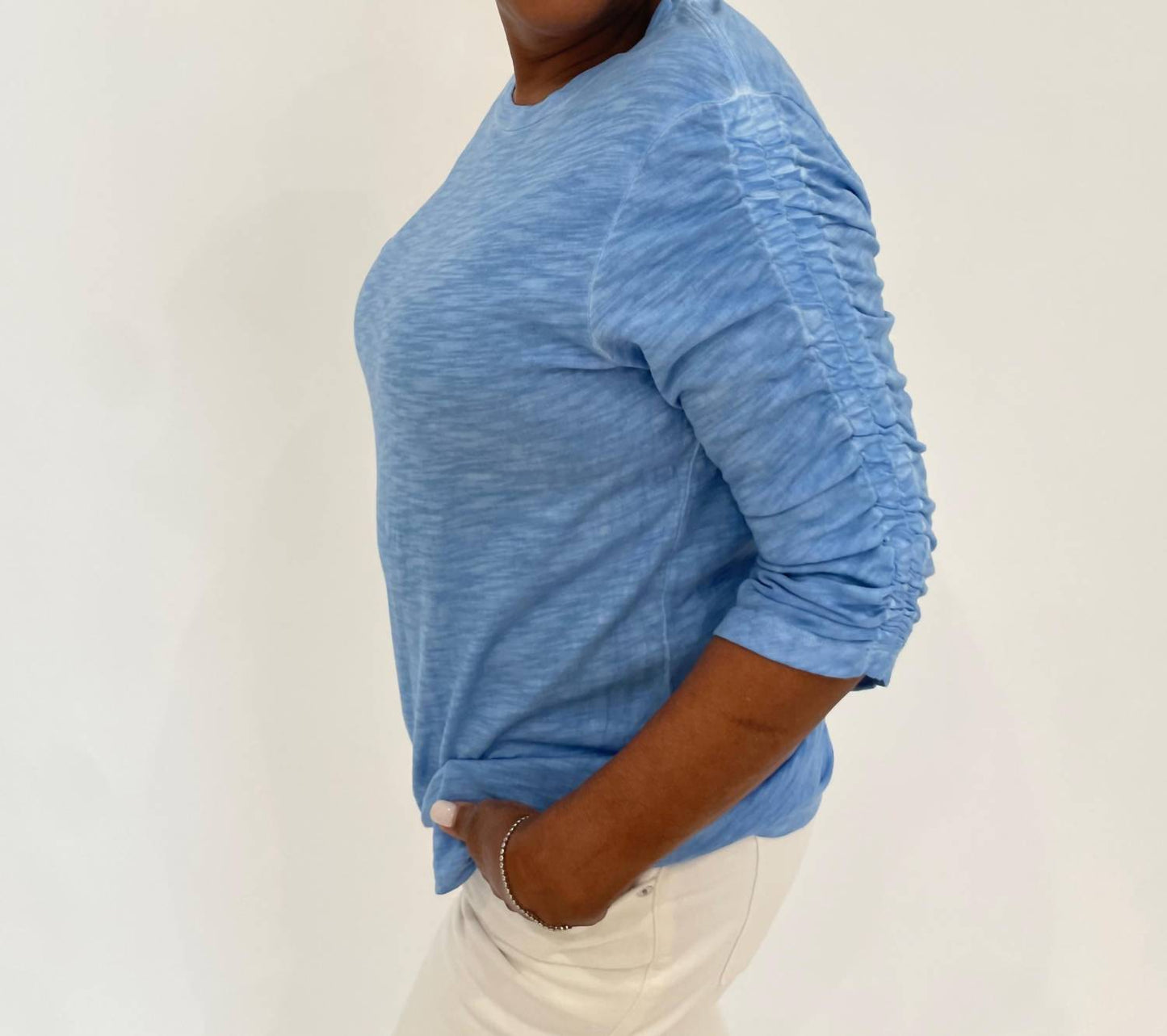 Elliott Lauren - Hannah Crew Neck Ruched Sleeve Tee