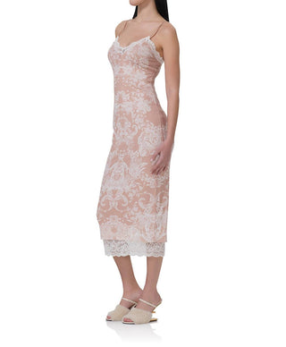 Afrm - Nissa Nude Mesh Baroque Wallpaper Print Mesh Slip Dress