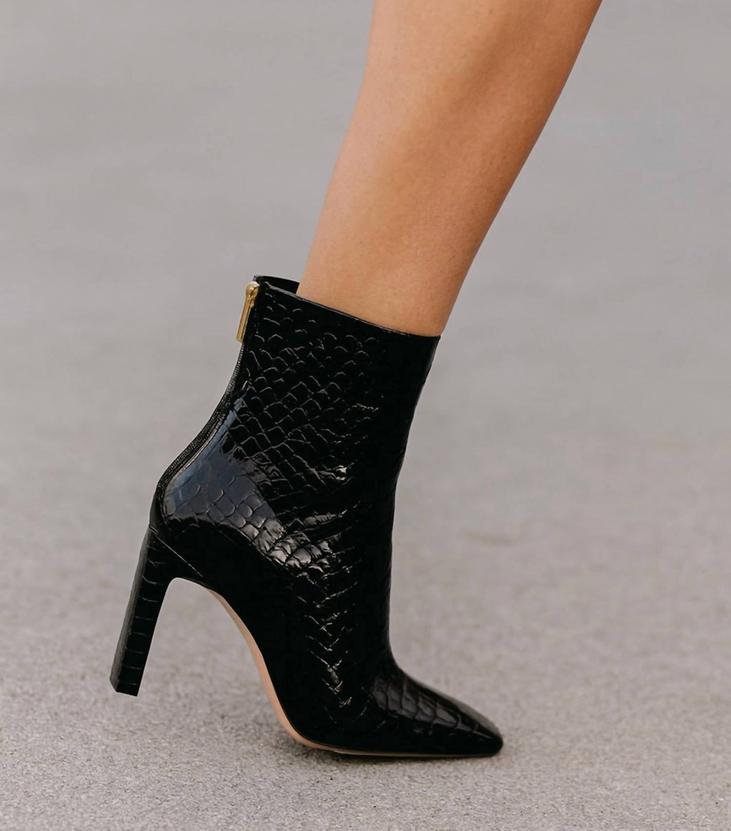 Good American - Women's Square Toe Croc Patent Leather Boots