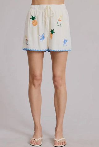 Flat White - Cancun Embroidered Shorts