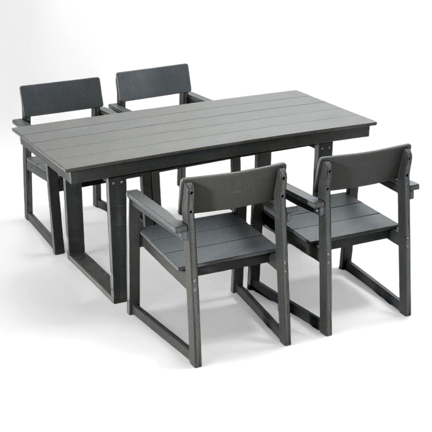 5 Piece Outdoor Dining Set, Table With Umbrella Hole And 4 Armrest Chairs