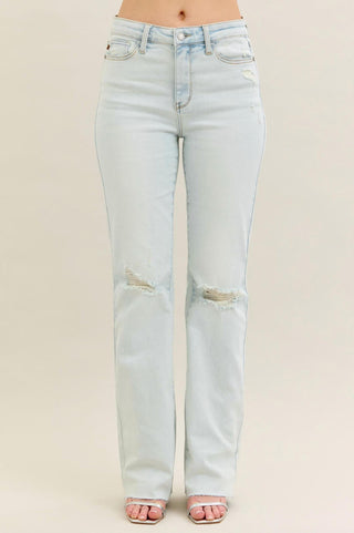Judy Blue - Mid Rise Destroyed Fray Hem Bootcut Jeans